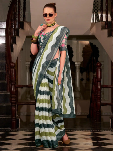 Fantastic Multi-Color Printed Cotton Casual Wear Saree With Blouse